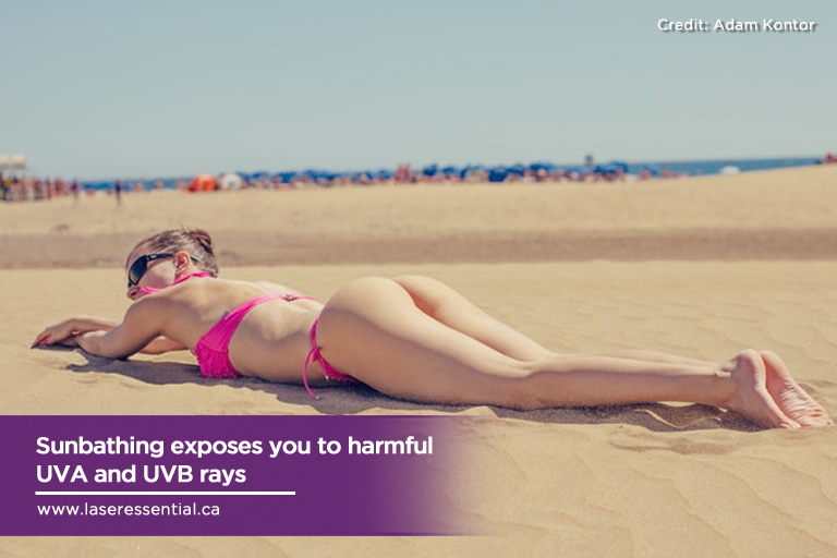 Sunbathing exposes you to harmful UVA and UVB rays